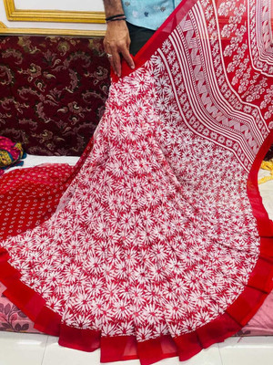 NEWOMDESIGNER Printed Bollywood Georgette Saree(Red)