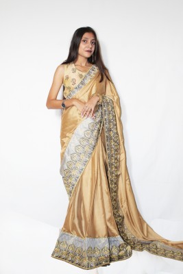 RANI SAHIBA Self Design Bollywood Silk Blend Saree(Cream)