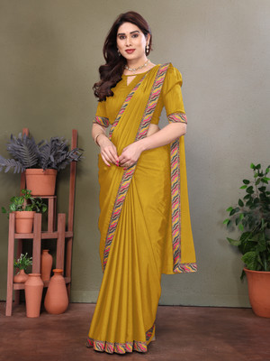 ISHA TRADE Solid/Plain Bollywood Georgette Saree(Yellow)