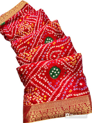 MSC TRENDLINE SAREES Printed Bandhani Chiffon, Crepe Saree(Red)