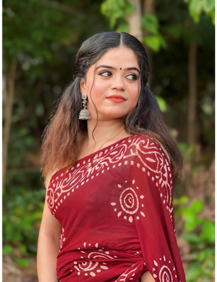 Shine Fashion Printed Bollywood Pure Cotton Saree(Red)