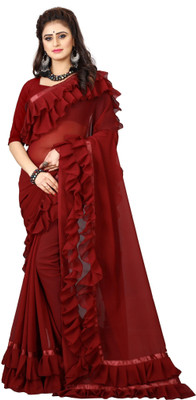 AMK FASHION Self Design, Striped, Solid/Plain, Embellished Bollywood Georgette Saree(Maroon)