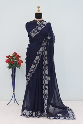Darshan Applique Banarasi Art Silk Saree(Black)