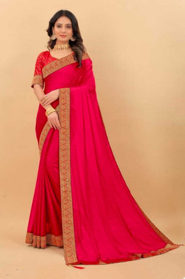 SHIVGANN Solid/Plain Bollywood Chiffon Saree(Pink)