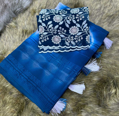 CLICKTHEMALL Self Design Bollywood Viscose Rayon Saree(Dark Blue)