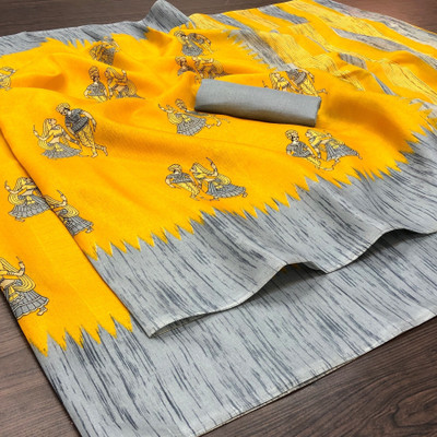 Priyashi Printed Mysore Art Silk Saree(Yellow)