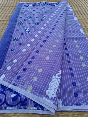 Dristikone Woven Jamdani Pure Cotton Saree(Purple, Blue)