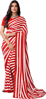 TTH Striped Bollywood Georgette Saree(Red)