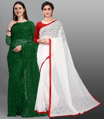 LOROFY Self Design Bollywood Net Saree(Pack of 2, Multicolor)