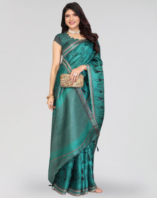 Nirvaan Printed Mysore Art Silk Saree(Blue)