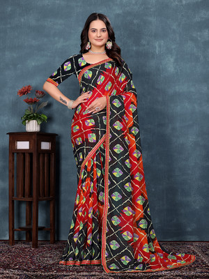 maayro Printed Bollywood Georgette Saree(Red)