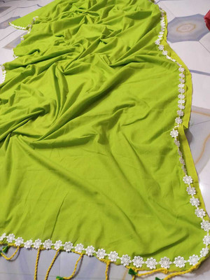 FASHIONIUM Solid/Plain Handloom Cotton Blend Saree(Light Green)
