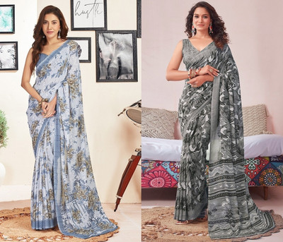 KISSAH Printed Bollywood Georgette Saree(Pack of 2, Multicolor)