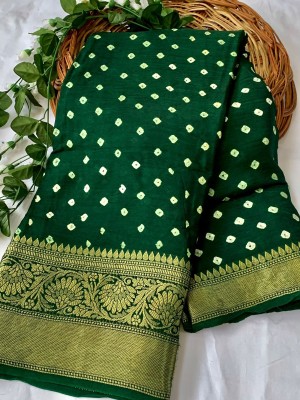 Rudra Fab Self Design Bandhani Pure Silk Saree(Green)