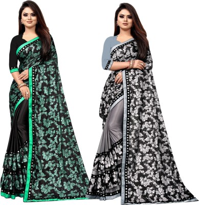 DECOFIN Embellished Bollywood Lycra Blend Saree(Pack of 2, Green, Grey)