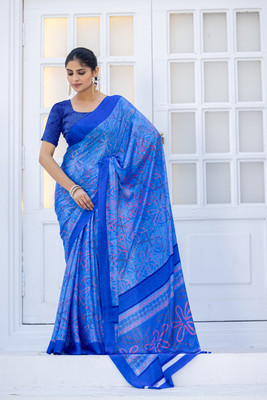 Leelavati Printed Daily Wear Crepe Saree(Blue)