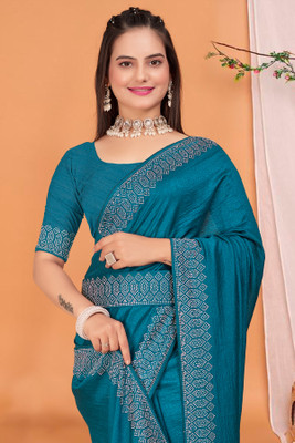 KEYU FASHION Solid/Plain Bollywood Georgette Saree(Blue)