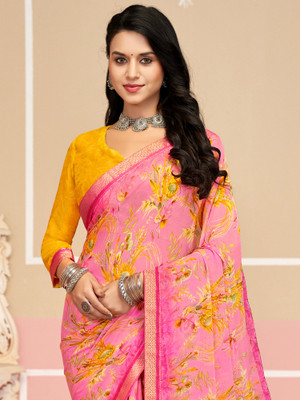 Anouk Rustic Printed Daily Wear Chiffon Saree(Pink)