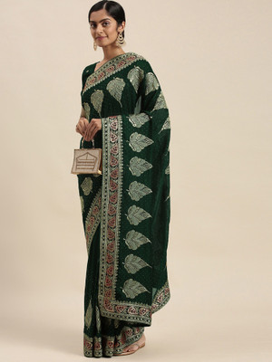 Sareemall Embellished Daily Wear Silk Blend Saree(Green)
