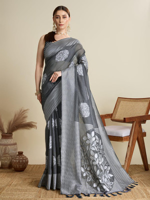 all about you Woven Bollywood Cotton Silk Saree(Black)