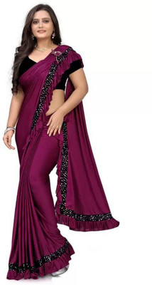 KHODIYAR FASHION Solid/Plain Banarasi Lycra Blend Saree(Magenta)