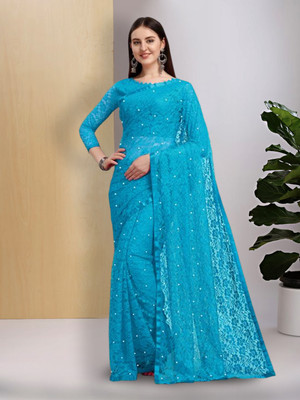 Suali Embellished Bollywood Net Saree(Blue)