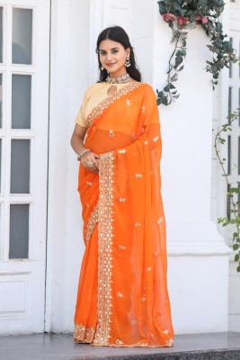 RHG Fashion Embroidered Daily Wear Georgette Saree(Orange)