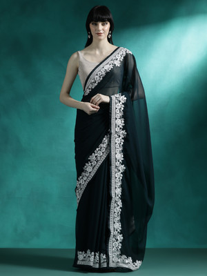 Sangria Embroidered Daily Wear Georgette Saree(Dark Green)