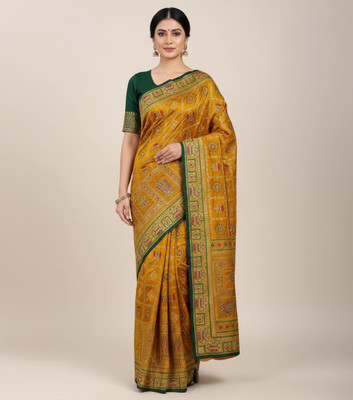 Shrestha laxmi Woven Bandhani Brocade Saree(Yellow)