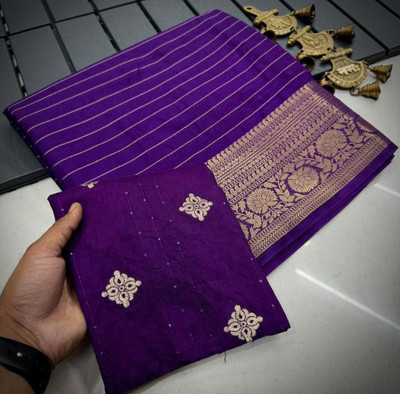 ROOP LAVANYA Woven Banarasi Cotton Silk, Jacquard Saree(Blue)