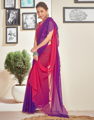 all about you Dyed, Embroidered Bollywood Georgette Saree(Purple, Pink)