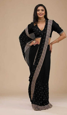 KesariyaVeil Embroidered, Self Design Bollywood Art Silk Saree(Black)