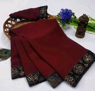 DHRAM CREATION Solid/Plain Bollywood Georgette Saree(Pack of 2, Maroon)