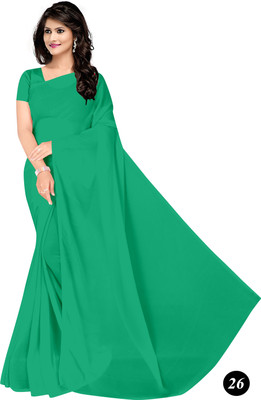 STAVA CREATION Solid/Plain Daily Wear Georgette Saree(Green)