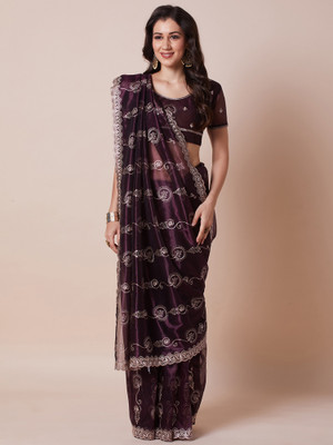 Sareemall Embroidered Bollywood Net Saree(Purple)