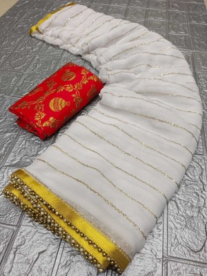 Sareez House Embroidered Bollywood Chiffon Saree(White)