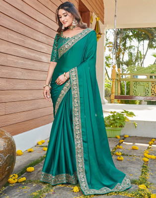 Samah Embellished, Embroidered Bollywood Chiffon Saree(Green)