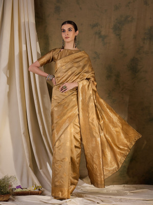 manvaa Woven Banarasi Silk Blend Saree(Beige)