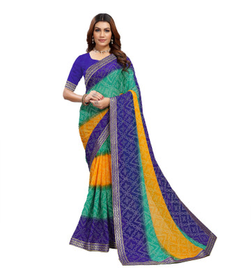 Kanooda Prints Printed Bandhani Georgette Saree(Multicolor)