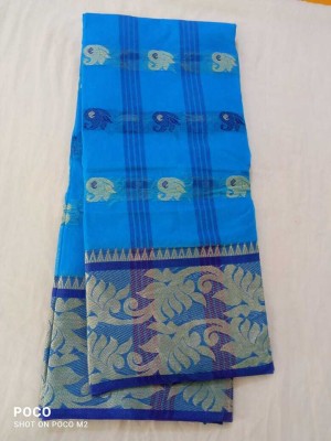 Barshaa Solid/Plain Tant Cotton Blend Saree(Blue)