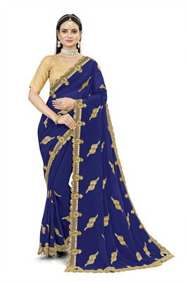 nilkanth creation Self Design, Embroidered Bollywood Georgette Saree(Blue)