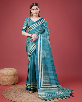 OPA GROUP Digital Print Banarasi Silk Blend Saree(Blue)