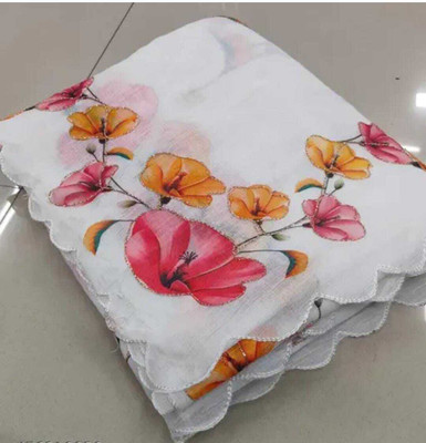 AARADHYA Digital Print Bollywood Cotton Linen Saree(White)