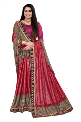 nv patel Embroidered Bollywood Lycra Blend Saree(Pink)