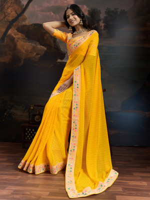 Sareemall Printed Bandhani Georgette Saree(Yellow)