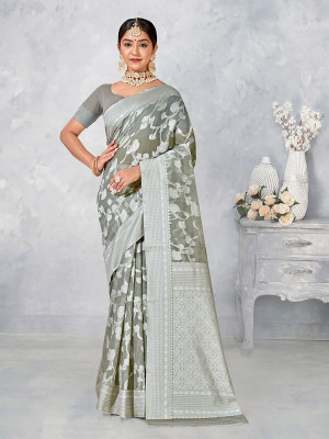 sagarika Woven Banarasi Art Silk Saree(Grey)