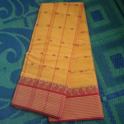 Reba saree center Self Design Tant Pure Cotton Saree(Red, Yellow)