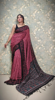 binita Self Design Sambalpuri Pure Cotton Saree(Black)