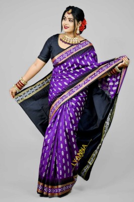 LYANNA Temple Border Sambalpuri Handloom Art Silk Saree(Purple)