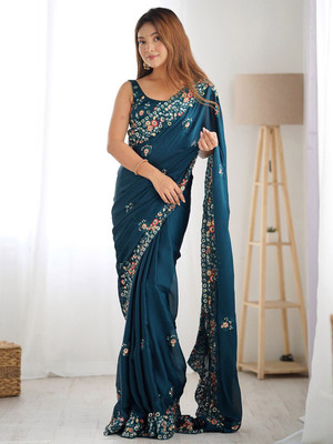 ANOUK Embellished Bollywood Chiffon Saree(Dark Blue)